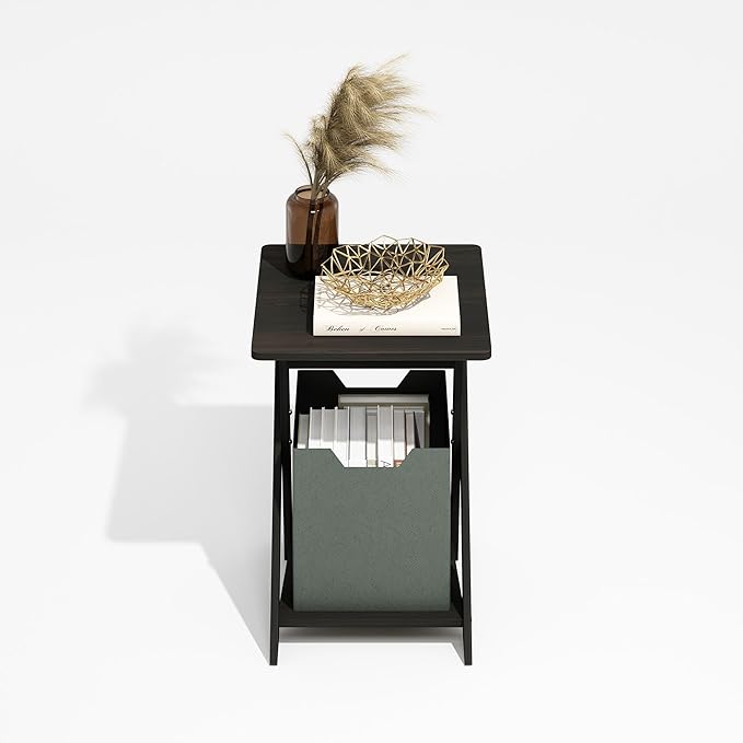 Furinno Modern Side Table, X-Legs End Table with Open Shelf, Criss-Crossed Night Stand, Bedside Table, Easy Assembly, for Living Room, Bedroom, Black Espresso