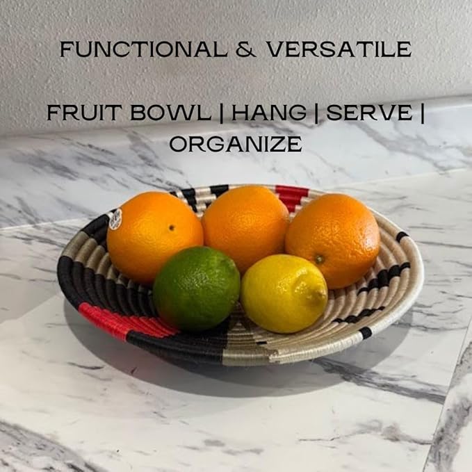 Handwoven African Sisal Basket Bowl Handmade Woven Fruit Bowl, Decorative Wall Basket for Home Décor, Living Room Centerpiece Gifts Zen Design Arts and Crafts (Green Off White, 10in diameter)