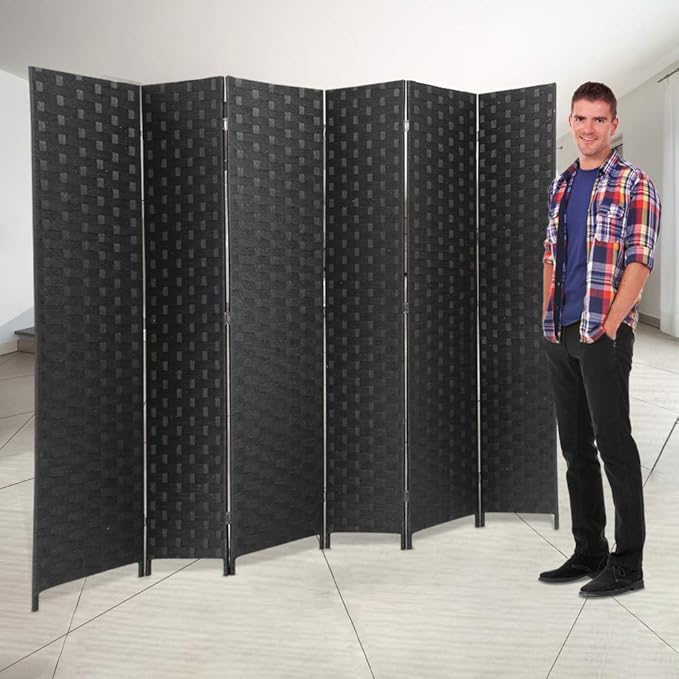 Room Dividers and Folding Privacy Screens 6 Panel 6 ft Foldable Portable Room Seperating Divider, Handwork Wood Mesh Woven Design Room Divider Wall, Room Partitions and Dividers Freestanding, Black