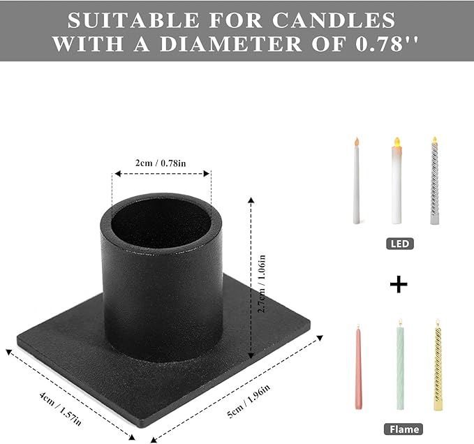 Black Taper Pillar Candle Holders, Set of 4 Candlestick Holder Centerpieces for Home Decoration, Wedding Anniversary, Party, Housewarming Gifts
