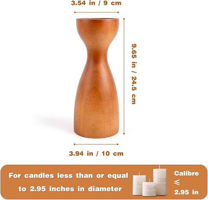 Farmhouse Wooden Candle Holders for Pillar Candles, Brown Rustic Wood Pillar Candle Stands Table Centerpiece Decor for Fireplace, Living, and Dining Room (Brown)