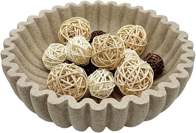 Large Modern Ruffle Bowls,Sandstone Decorative Catch All Bowl for Kitchen Counter and Entryway Table, Handcrafted Fruit Bowls and Key Bowl for Home Decor