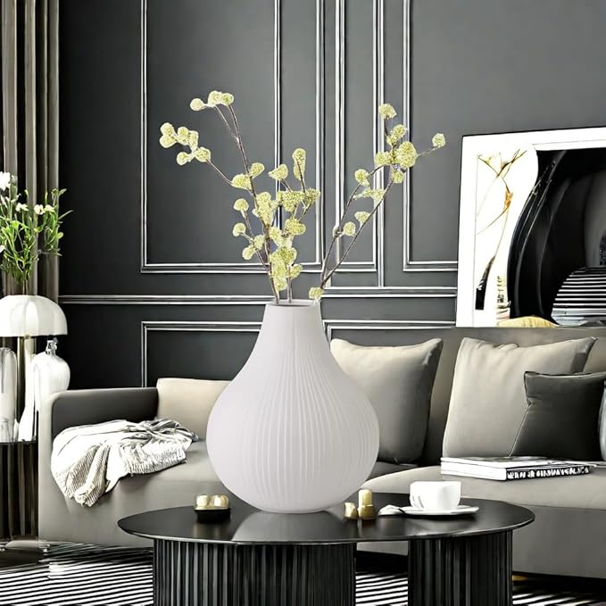 Large Ceramic Vase Modern Vase Gray Vase for Room，Big Belly Vases Minimalism Style for Home Decor，Flower Vases Decorative Vase for Shelf Decor/Table/Living Room/Office (Grey, 9.5Inches)