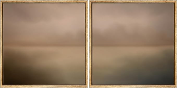 SIGNFORD Framed Canvas Print Wall Art Set Minimalist Neutral Horizon Soft Blurred Landscape Illustrations Modern Art Minimal Relax/Calm for Living Room, Bedroom, Office - 24"x24"x2 Natural