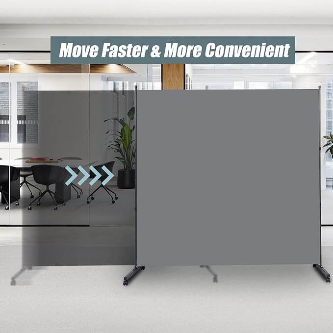 Room Divider Single Panel Partition Room Dividers/Wheels, 71'' Wide Portable Room Divider Screen, Upgrade Fabric Wall Divider for Room Partition Privacy for Space Separation Separator Home Office Grey