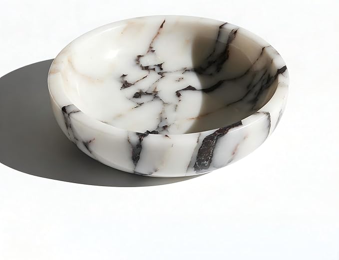 Large Decorative Marble Bowl, 7.87 inches,Natural Stone Round Bowl for Home Decor, Fruit, Nuts, Jewelry tray,Coffee Tables Centerpiece, Soap Serving (Calacatta-Viola white 7.87in)