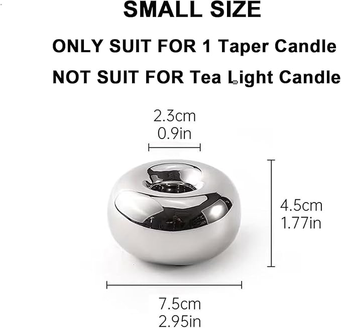 Silver Modern Doughnut Shaped Candlestick Holder, Small Decorative Taper Candle Holder for Bathtub Bedroom Livingroom，2 Pack