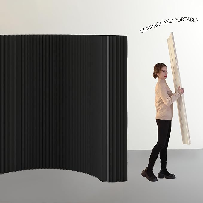 Paper Room Divider, Folding Black Privacy Screens, Decorative Enterprise Office Temporary Divider Wall,Indoor Folding Portable Partition Screen for Home Dorm Office Studio Exhibition Store