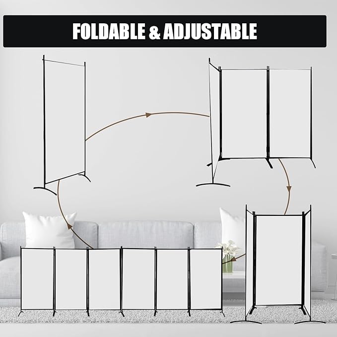 6 Panel Room Divider, Folding Privacy Screen Wall Divider for Room Separation, Freestanding Room Partitions for Home Office Dorm Decor,White