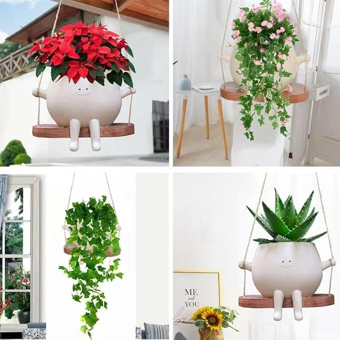 7.36" Plus Size Swing Face Planter Pot Hanging, Cute Flower Head Planters for Indoor/Outdoor Plants,Succulent Pots for String of Pearls, Ideal Gift for Mother and Teacher Appreciation