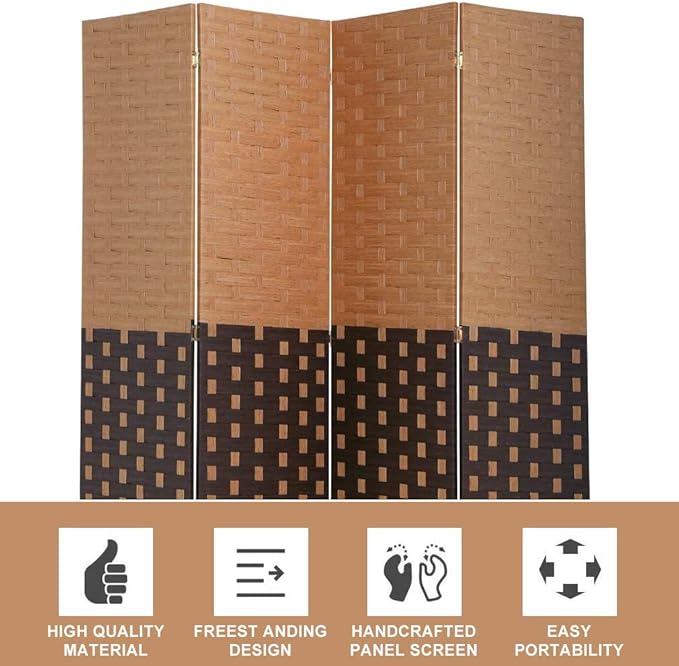 Room Dividers and Folding Privacy Screens 4 Panel 6 ft Foldable Portable Room Seperating Divider, Handwork Wood Mesh Woven Design Room Divider Wall, Room Partitions and Dividers Freestanding,CM