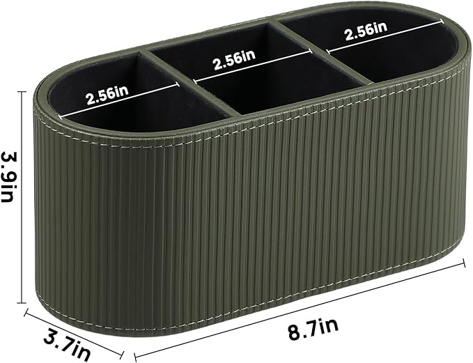 Aesthetic Remote Control Holder, PU Leather Remote Holder Desktop Organizers with 3 Compartments for Home Office Supplies and Accessories, Stylish Bedside Nightstand Organizer (Green)