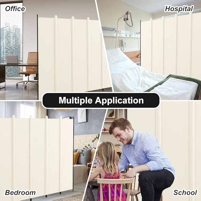Kokorona 6 Panel Room Divider, 6FT Tall Folding Privacy Screen Wall Dividers, Portable Privacy Screen Freestanding Room Divider for Room Separation, Included - Cover Strips, Beige, 120''W x 72''H
