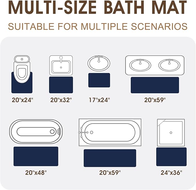 Memory Foam Bath Mat, Ultra Soft Absorbent Waffle Bathroom Rugs, Super Non-Slip PVC Backing Bath Rug Quick Dry, Machine Washable Rug for Tub, Shower, Home Decor Accessory, 32" x 20", Navy Blue
