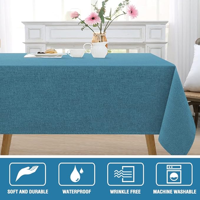 H.VERSAILTEX Linen Textured Tablecloth 54 x 54 Waterproof Decorative Table Cloth Spill-Proof Linen Look Cover for Party Table Extra Soft and Thick Fabric Wrinkle Free, Heather Storm Blue