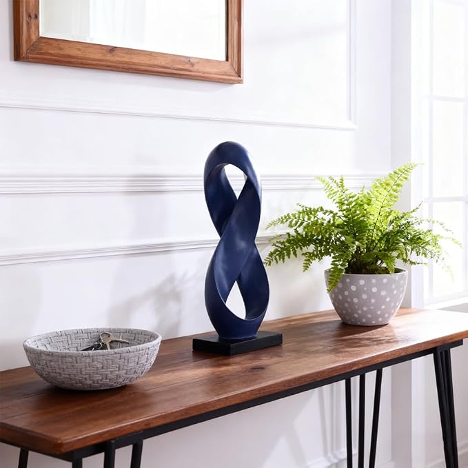 Large Blue Knot Decor Statue 14.6in Tall, Resin Geometric Tabletop Sculpture for Coffee Table, Modern Decorative Object for Shelves Mantel, Contemporary Home Decor Accent, Decorative Knot