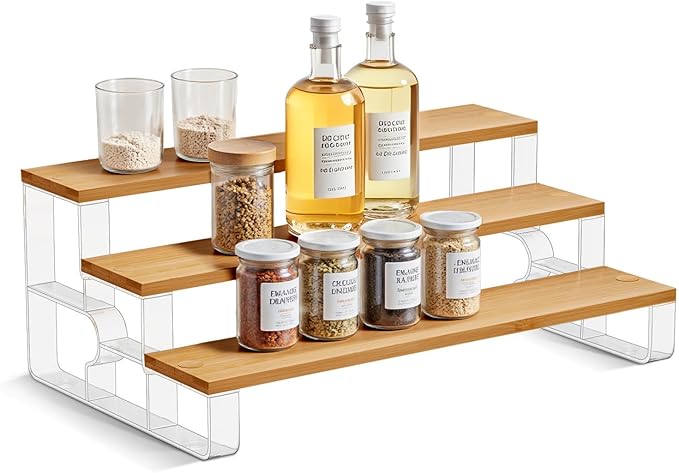 junyuan 3 Tier Bathroom Countertop Organizers with Drawer,Bathroom Organizers and Storage,Spice Rack,Bamboo Display Shelves Racks,11.2"