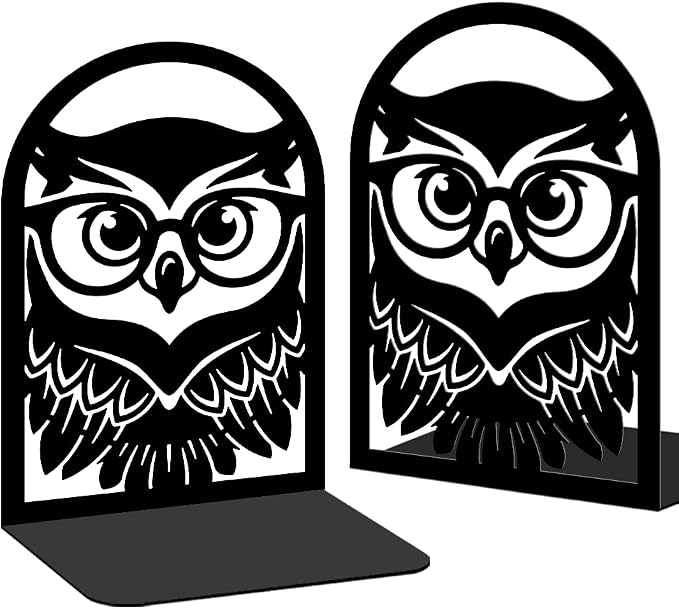 2 Pieces Book Ends for Shelves, Cute Owl Metal Bookends, Decorative Art Book Organizer, Non-Skid Book Ends for Heavy Books, Books Stoppers Ideal Gift for Book Lovers 4.7"x3.5"x7" (Owl)