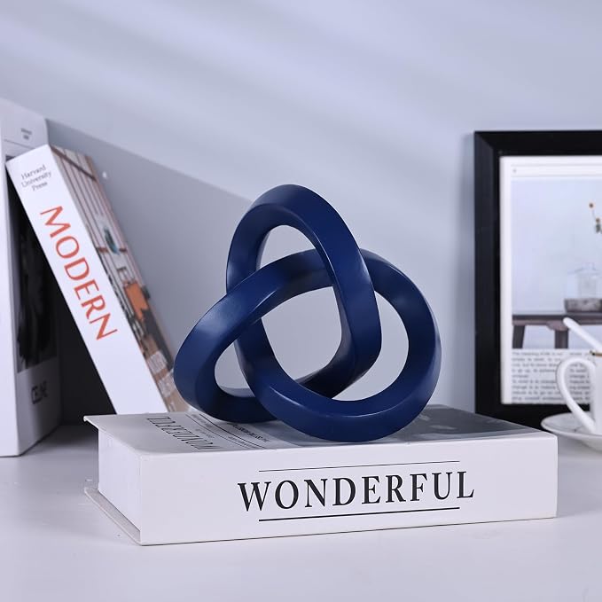DOVDOV Blue Knot Decorative Sculpture, Blue Room Decor Aesthetics, Mobius Ring Statue for Bookshelf Living Room TV Cabinet Office Cabinet Coffee Table Above Decorative Accents