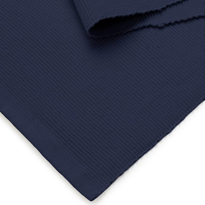 Encasa XO Dining Table Runner 13"x79" | Yarn Dyed Fine Ribbed Cotton | Solid Navy Blue | Machine Washable