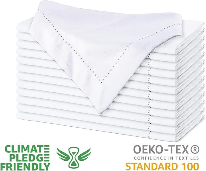 Urban Villa Cloth Napkins 100% Cotton Highly Absorbent Washable Reusable Premium Dinner Napkins Ideal for Gifts for Mothers Day Hotel Farmhouse Parties - White - Hemstitch (20" x 20", Set of 6)