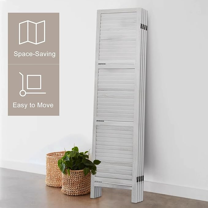 Room Divider with Shelves, Privacy Screen, Room Dividers and Folding Privacy Screens, 5 Panel Wood Temporary Wall Partition Separation Separator, Grey