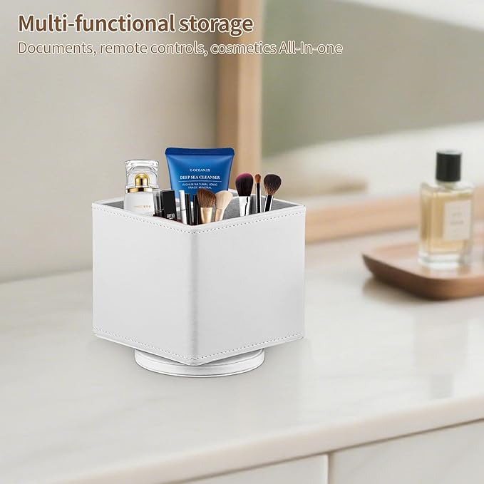 Remote Control Holder PU Leather TV Remote Caddy for Table,360 Swivel Nightstand Organizer for Bedroom Accessories/Bedside Remotes/Media Controllers/Office Supplies,Home Decorations for Living Room