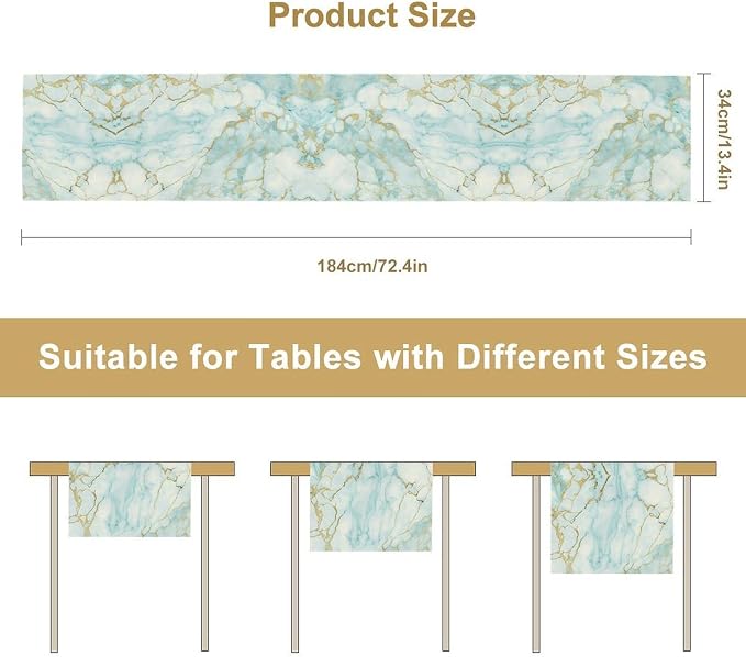Marble Table Runner, Light Blue Abstract Textured Art Modern Table Runner for Kitchen Dining Home Party Birtyday Wedding Decor, 13x60 Inch