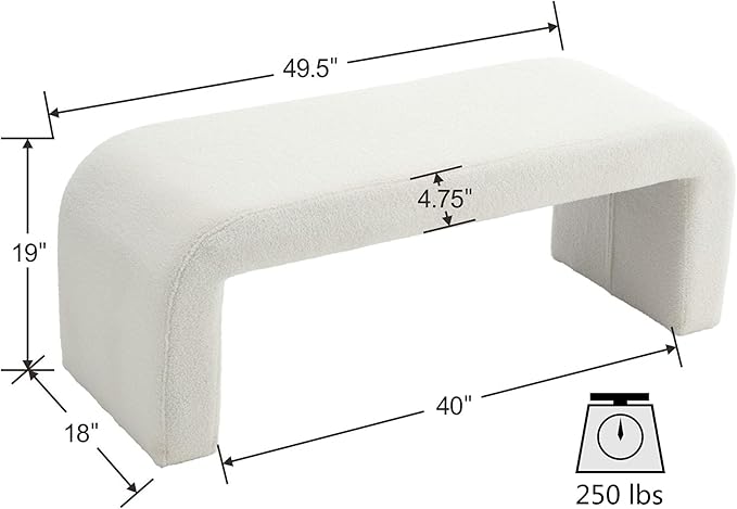VESCASA 49.5" W Sherpa Benches for Hallway, Upholstered Boucle End of Bed Benches Ottomans for Entryway, Bedroom, White, Set of 2