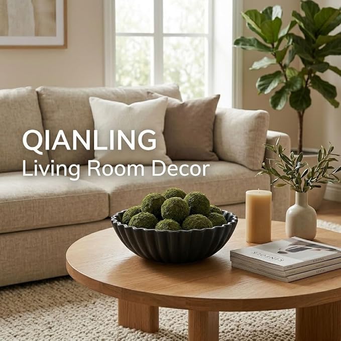 QIANLING Resin Large Black Decorative Bowl for Home Decor - Black Ruffle Fruit Bowl for Kitchen Counter Entryway or Coffee Table or Table Decor - Centerpiece Bowls for Keys, Fruit, Candy