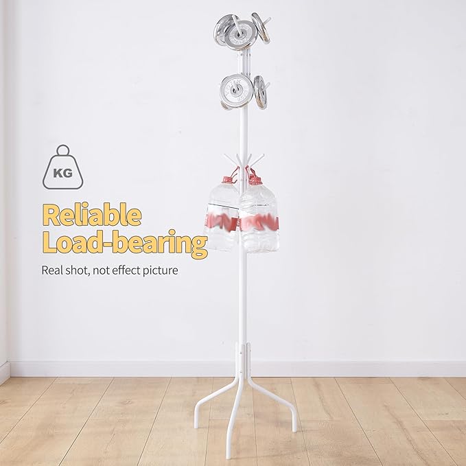 Coat Rack Freestanding for entryway,Living Room,Bedroom,Metal coat tree with12 Hooks and 3 Legs,hat stand (White)