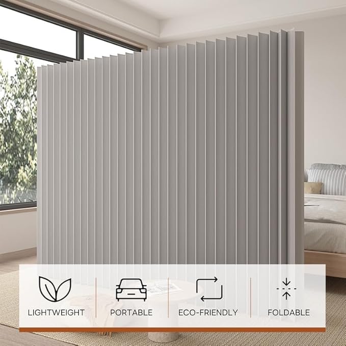 Portable Paper Room Divider Wall, Enterprise Office Retractable Temporary Partition Wall, Indoor Folding Rooling Privacy Screen for Room Separation, Grey