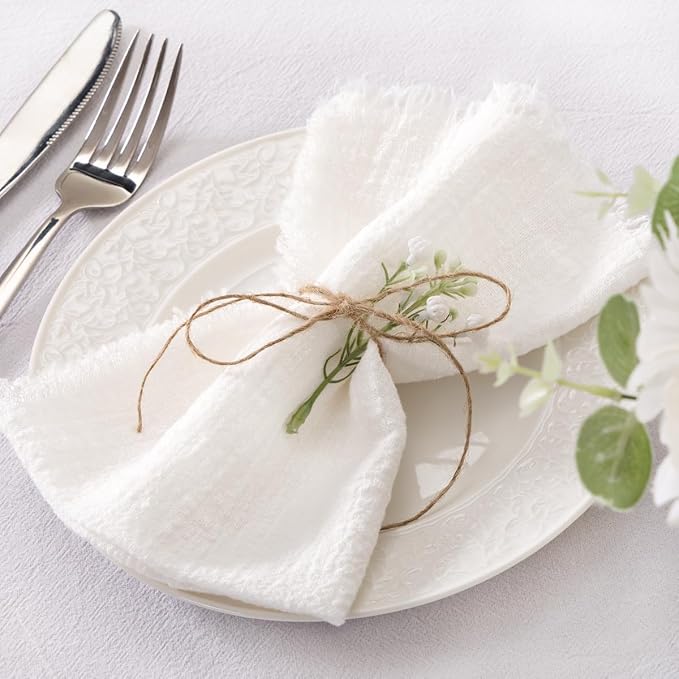 Socomi Set of 6 Linen Napkins Cream White Easter Spring Cloth Napkins Washable Cotton Dinner Napkins Fringe 17"x17" for Wedding Party Bridal Baby Shower Birthday Table Decorations