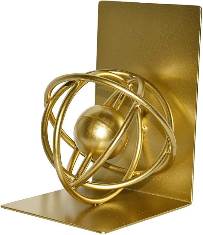 Book Ends Decorative, Modern Metal Unique Gold Bookends for Shelves, Round Design Bookend Book Stopper Holder for Home Office