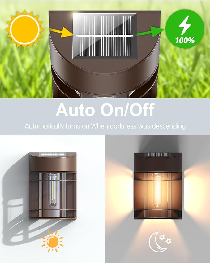 Solar Lights Outdoor, 12 Pack Solar Fence Lights, Waterproof Led Outdoor Solar Lights for Yard Patio Step Deck Stairs Garden Decor, Brown