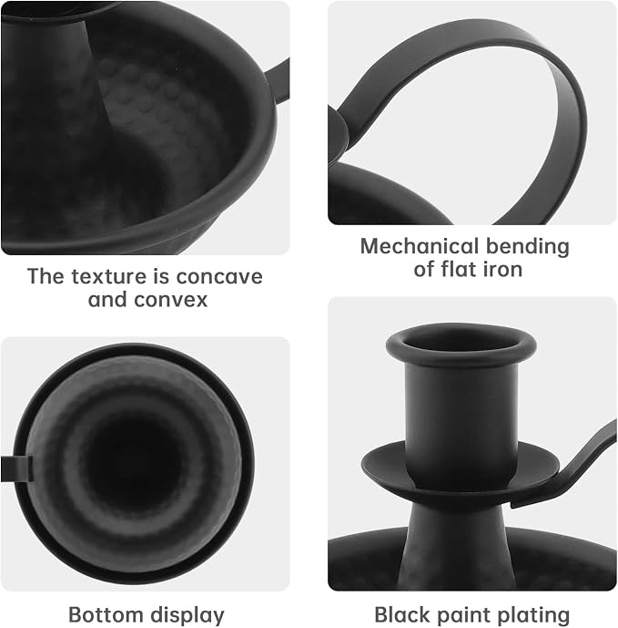 4 Pcs Retro Iron Taper Candle Holder, Black & Bronze Candlestick Holders with Handle Candlelight Stand for Farmhouse Decor Home Wedding Party Table Decoration (4, 2pcs Black+2pcs Bronze)