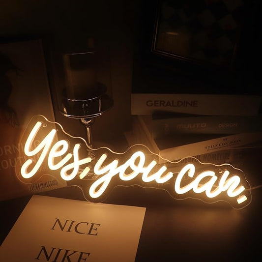 "Yes, You Can" LED Neon Sign Words Light Up Signs for Room Wall Art Decor, Inspiring Neon Light for Home, Apartment,School,Bar,Hotel,Restaurant,Cafe Decoration Christmas Birthday Gift (Warm white)