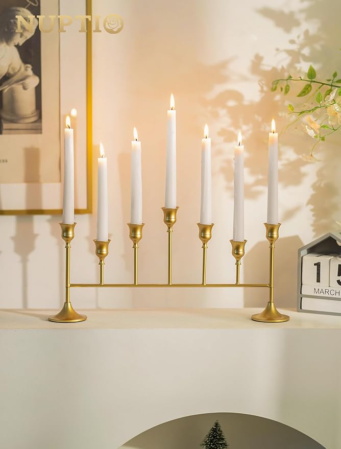 NUPTIO Gold Candlestick Holders for Table: Vintage Candelabra for Taper Candles - Weeding Centerpieces Candle Stick Holder for Christmas Birthday Party Fireplace