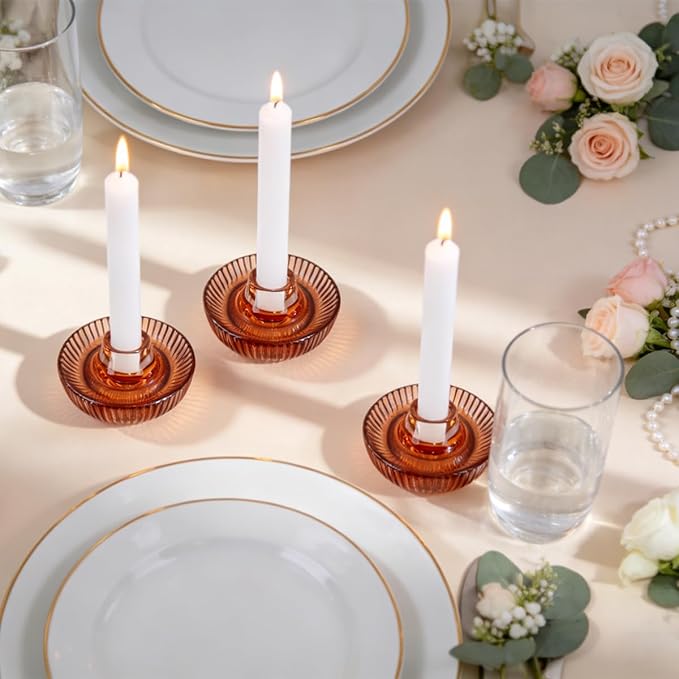 Mushroom-Shaped Candle Holders Set of 4 for Table Centerpiece, Glass Tealight Candlestick Holder for Wedding Party Decor, Vintage Tea Lights Candle Holder for Home Decoration (Brown)