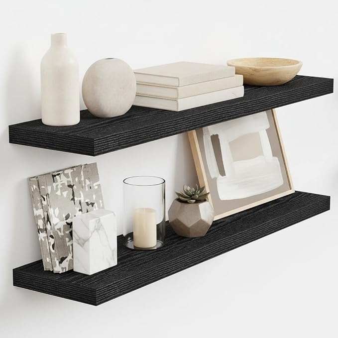 Vivelove 32 Inch Floating Shelves, Deep Wall Shelves with Invisible Brackets, Display Shlf for Bathroom Living Room Kitchen Bedroom Office Farmhouse Home Decor, 32" X 9.3" X 1.5" - Set of 2, Black