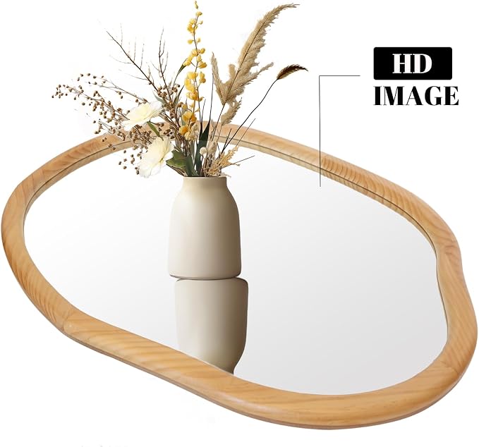Gluck Plants Irregular Wall Mirror,Wood 22X30 Large Asymmetrical Modern Vanity Bathroom Farmhouse Abstract Walnut Nature Mirror for Bedroom Living Room Entryway