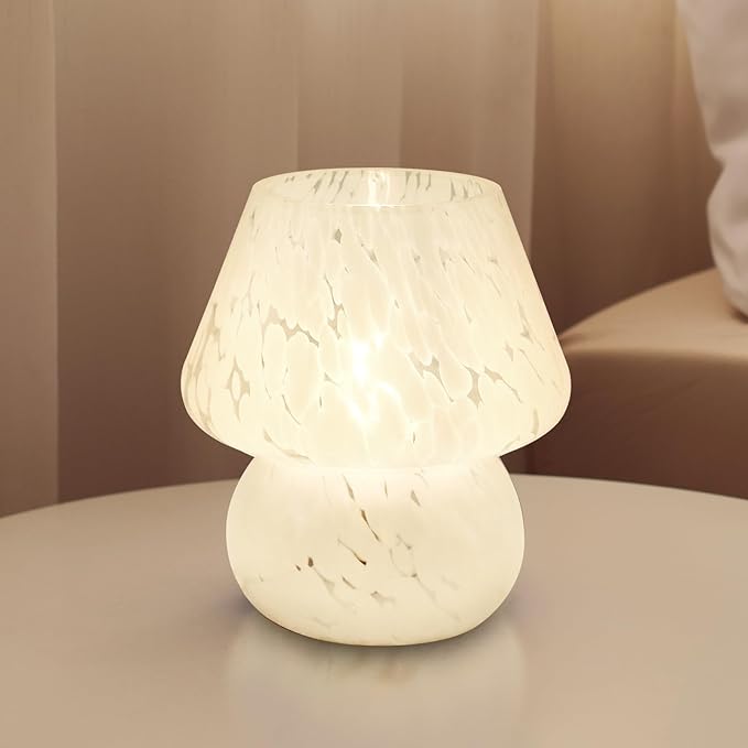 Dawnwake Mushroom Lamp Table Lamp for Bedroom,Small Desk Bedside Lamps for Living Room,Mushroom Decor Cute Mini Modern Mid Century Lamps for Night Stands (White)