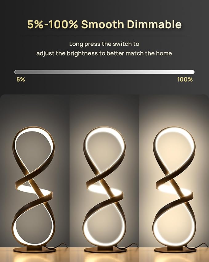 Set of 2 Table Lamps, LED Touch Dimmable Spiral Desk Lamp, 3 Color Temperature Modern Nightstand Lamp, Unique Bedside Lamp for Living Room, Bedroom, Cool Lamps for Ideal Gift, Black