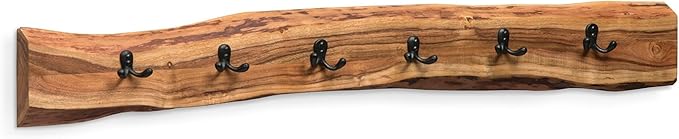 Alaterre Furniture Alpine Natural Live Edge Wood Coat Rack – 48 Inch Solid Wood Wall-Mounted Coat Hook with 6 Double Hooks – Modern Farmhouse Storage Organization for Entryway, Hallway, or Mudroom