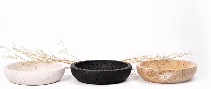 Shelf & Nook Travertine Decorative Bowls for Home Decor. Key Bowl for Entryway Table in a Choice of 5 Colors (Black, Small)