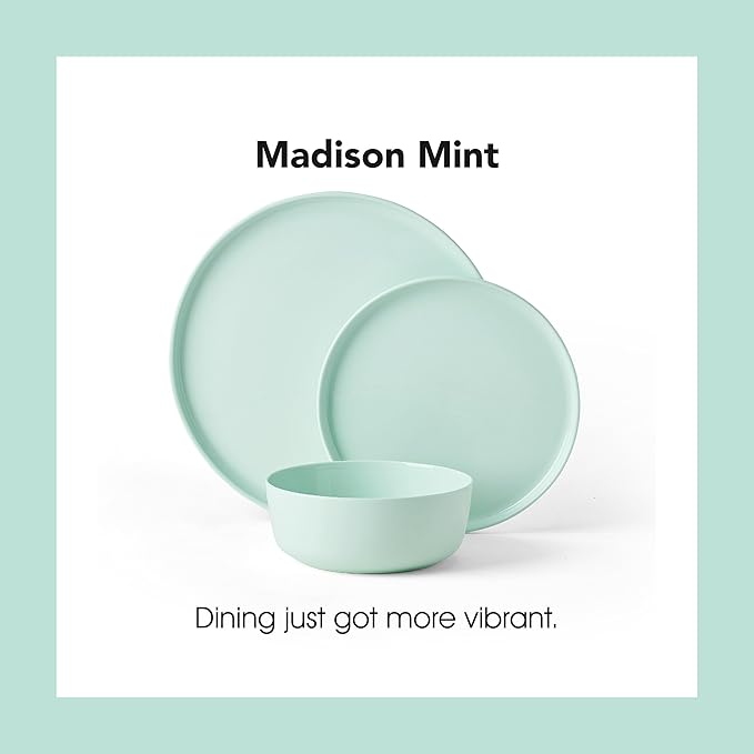Mikasa Madison Pastel Bone China Lightweight Chip Resistant 12 Piece Dinnerware Set, Mint Green