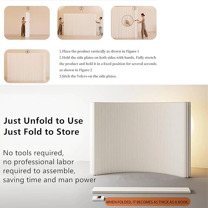 Folding Room Dividers, Portable Paper Partition, Retractable Privacy Screen for Dorm Studio Office Dressing Room Beauty Salon, Versatile Shapes, Easy for USE and Storage, Brown