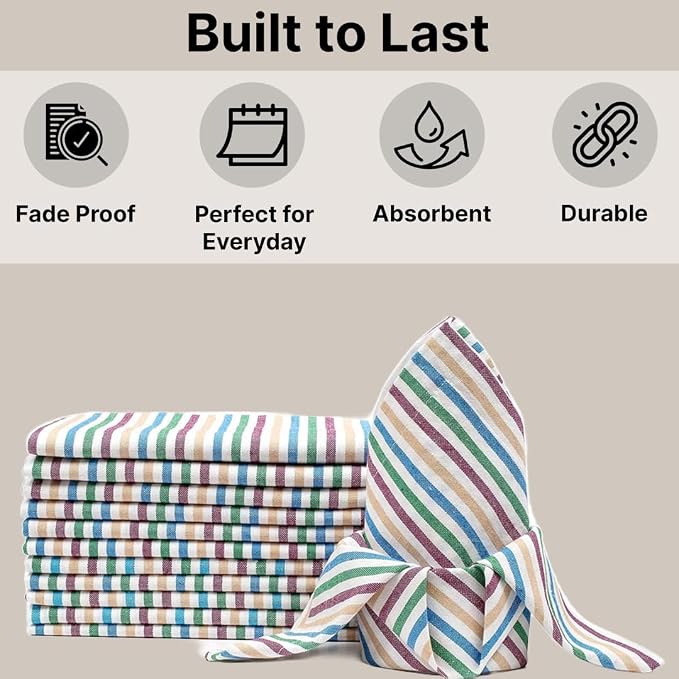 LFH Home 100% Cotton Cloth Salsa Napkin Set of 12 Washable Soft Durable Striped Napkins for Dining Wedding Parties & Daily Use, Reusable Eco-Friendly Fabric Napkins (18x18)-Multi Thanks Giving