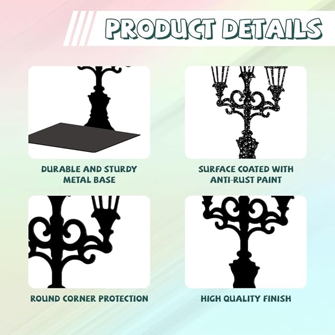 Peacoblue Metal Bookends for Shelves, Modern Decorative Heavy Duty Study Book Support Stoppers for Office, Desk, Shelf, Room 5.3"x4.3"x7.3" Cast Iron Simple Tall Bookends, 1 Pair (Street Lamp)