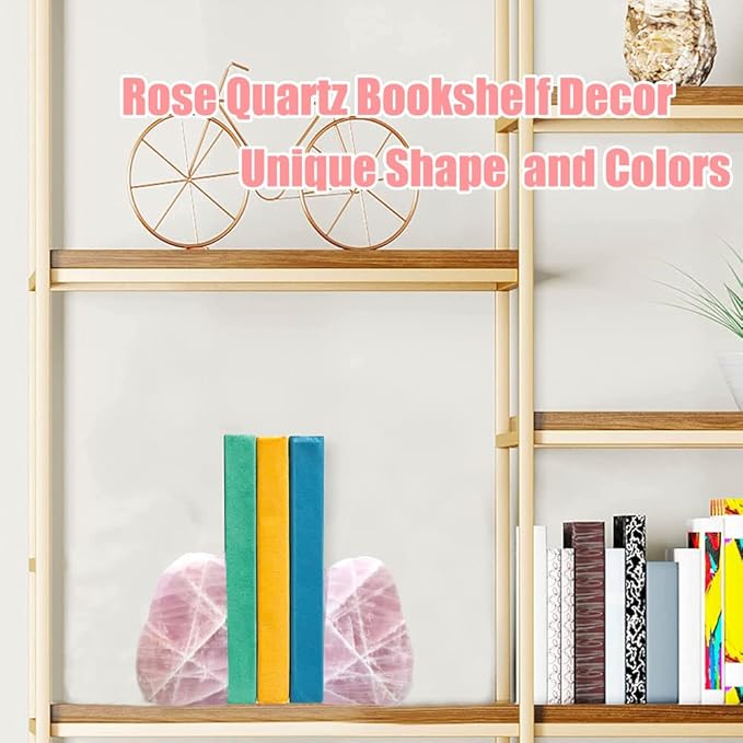 Natural Rose Quartz Bookends Decorative Crystal Book Ends Pink Stone Heavy Duty Gemstone Bookend 1 Pair 3-4 LBS